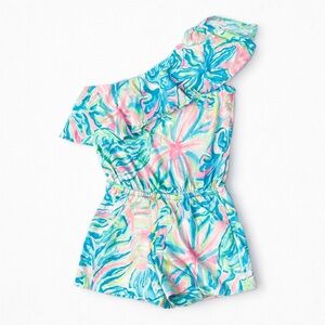Lilly Pulitzer Girls 4 5 Tropical Romper One Shoulder Pink Green Beach
